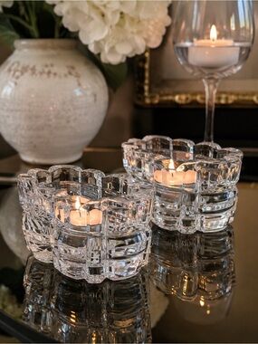 Vintage heavy Faceted Crystal Tealight Candle Holders - Set of 2 $125.